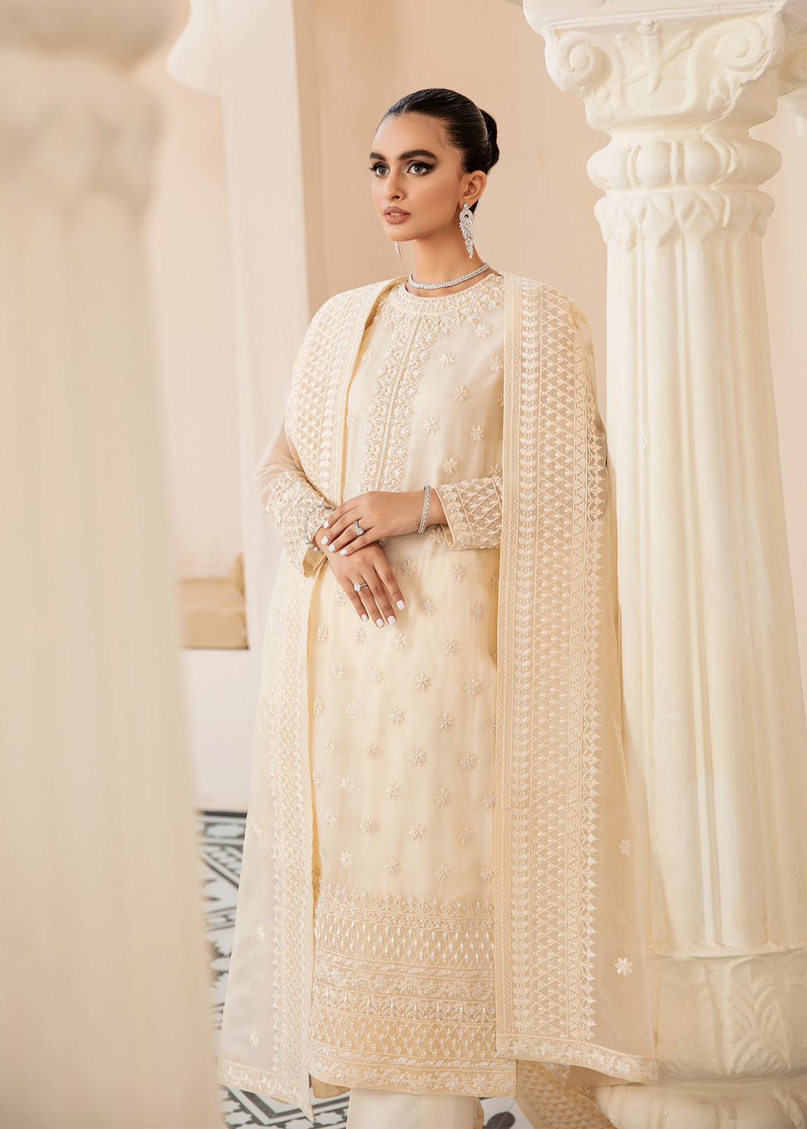 AKBAR ASLAM WHITE ASH U-1446 FORMAL COLLECTION STITCHED - House Of Hania