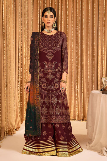 ALIZEH-Roheen - V16D01 Embroidered Chiffon Maroon - House Of Hania