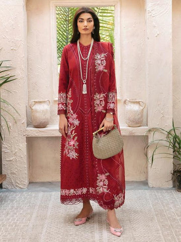 Afrozeh Cascade Embroidered Luxury Lawn 3Pc Suit - Emery - House Of Hania