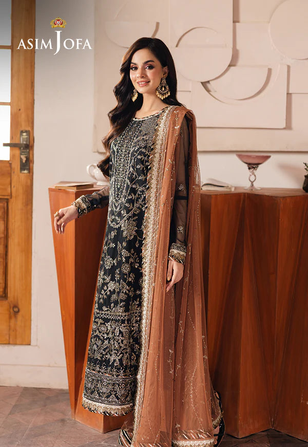 Asim Jofa | Heeriye | AJHE-05 EMBROIDERED NET 3 PCS - House Of Hania
