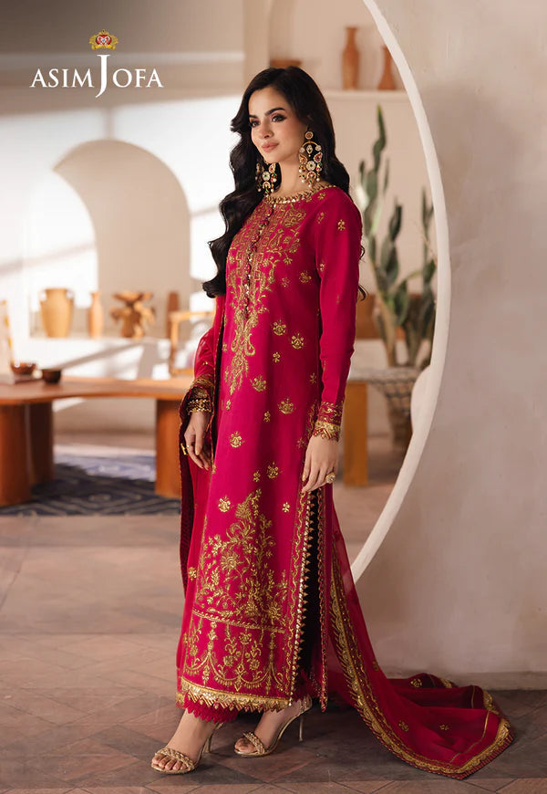 Asim Jofa | Heeriye | AJHE-08 EMBROIDERED JUMBO SILK 3 PCS - House Of Hania