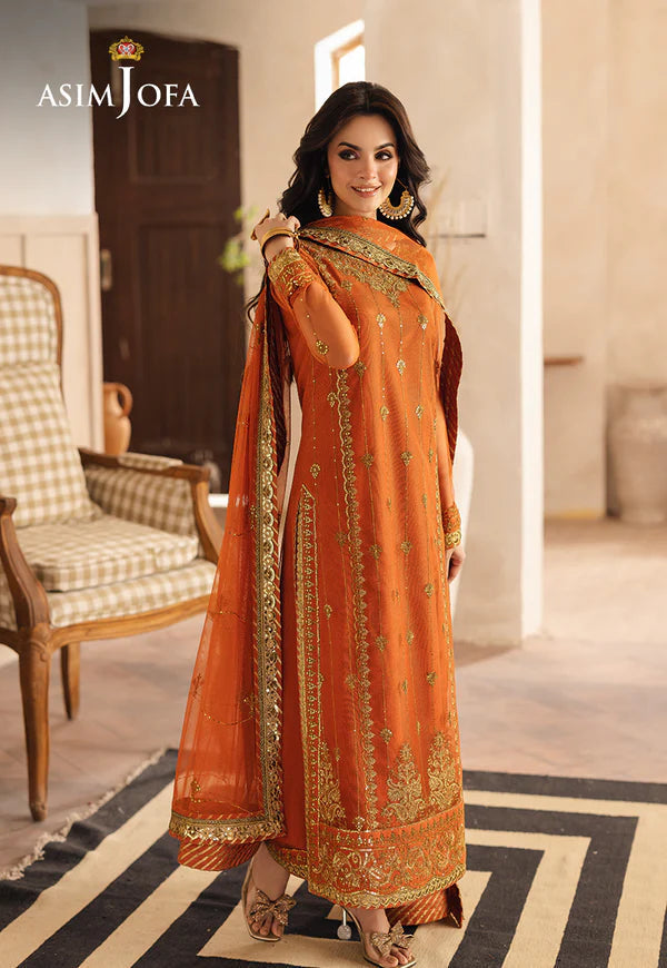 Asim Jofa | Heeriye | AJHE-09 EMBROIDERED NET 3 PCS - House Of Hania