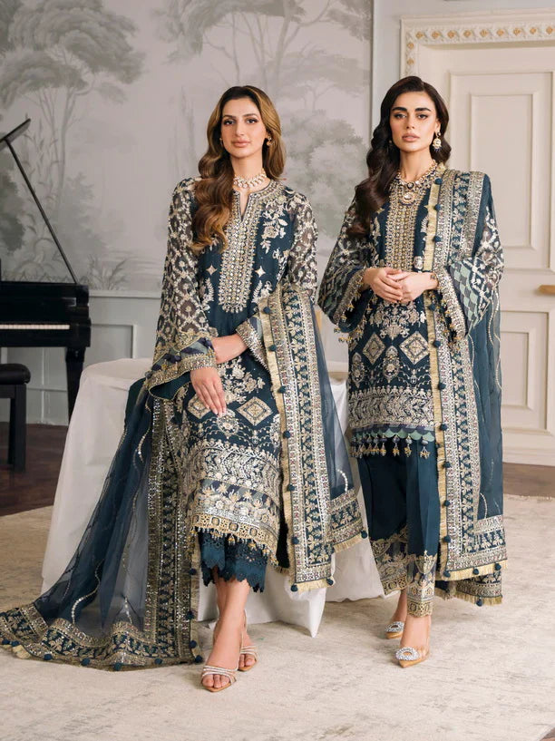 Baroque Chantelle Embroidered Luxury Chiffon 3Pc Suit EC-01 - House Of Hania