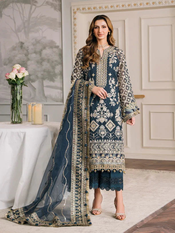 Baroque Chantelle Embroidered Luxury Chiffon 3Pc Suit EC-01 - House Of Hania