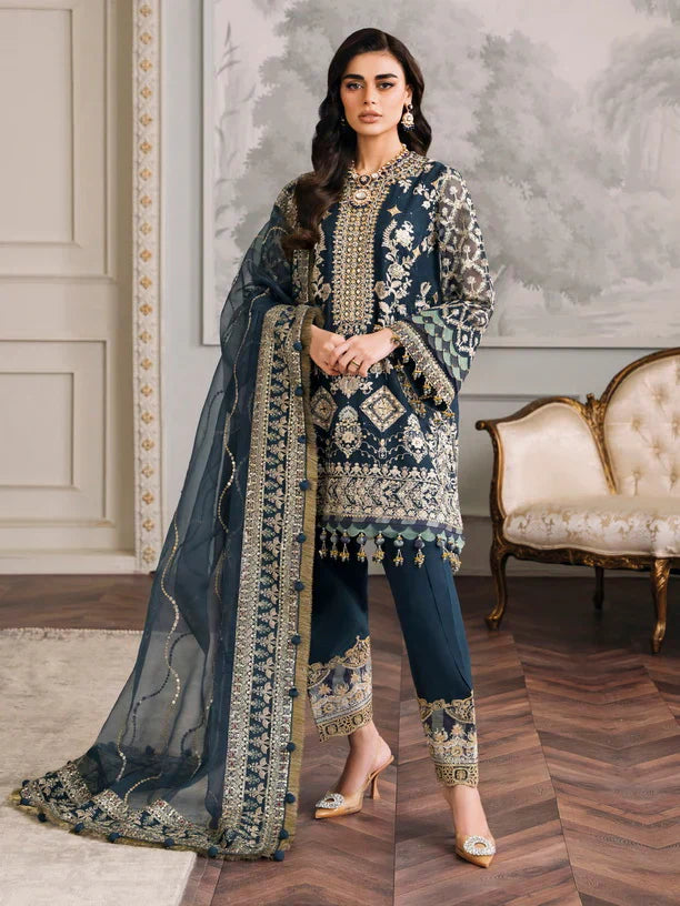 Baroque Chantelle Embroidered Luxury Chiffon 3Pc Suit EC-01 - House Of Hania