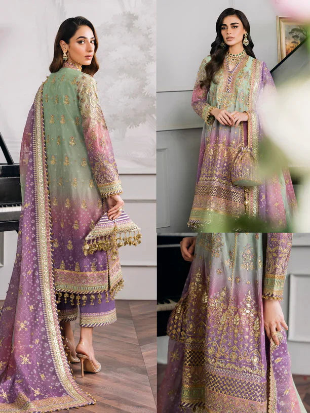 Baroque Chantelle Embroidered Luxury Chiffon 3Pc Suit EC-08 - House Of Hania