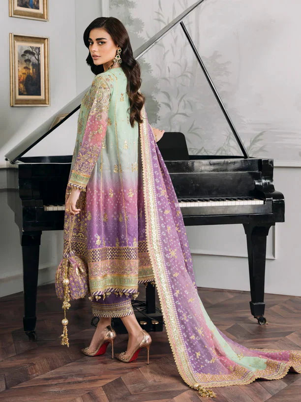 Baroque Chantelle Embroidered Luxury Chiffon 3Pc Suit EC-08 - House Of Hania