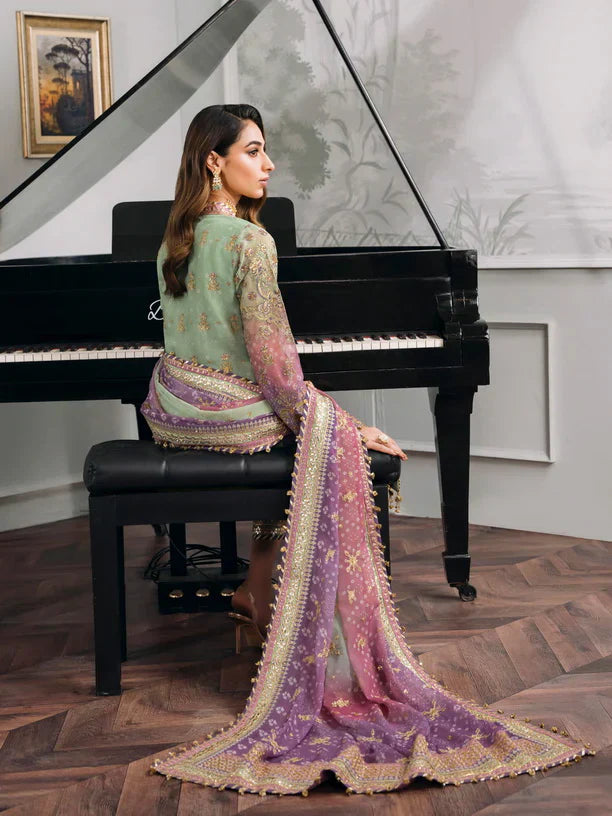 Baroque Chantelle Embroidered Luxury Chiffon 3Pc Suit EC-08 - House Of Hania