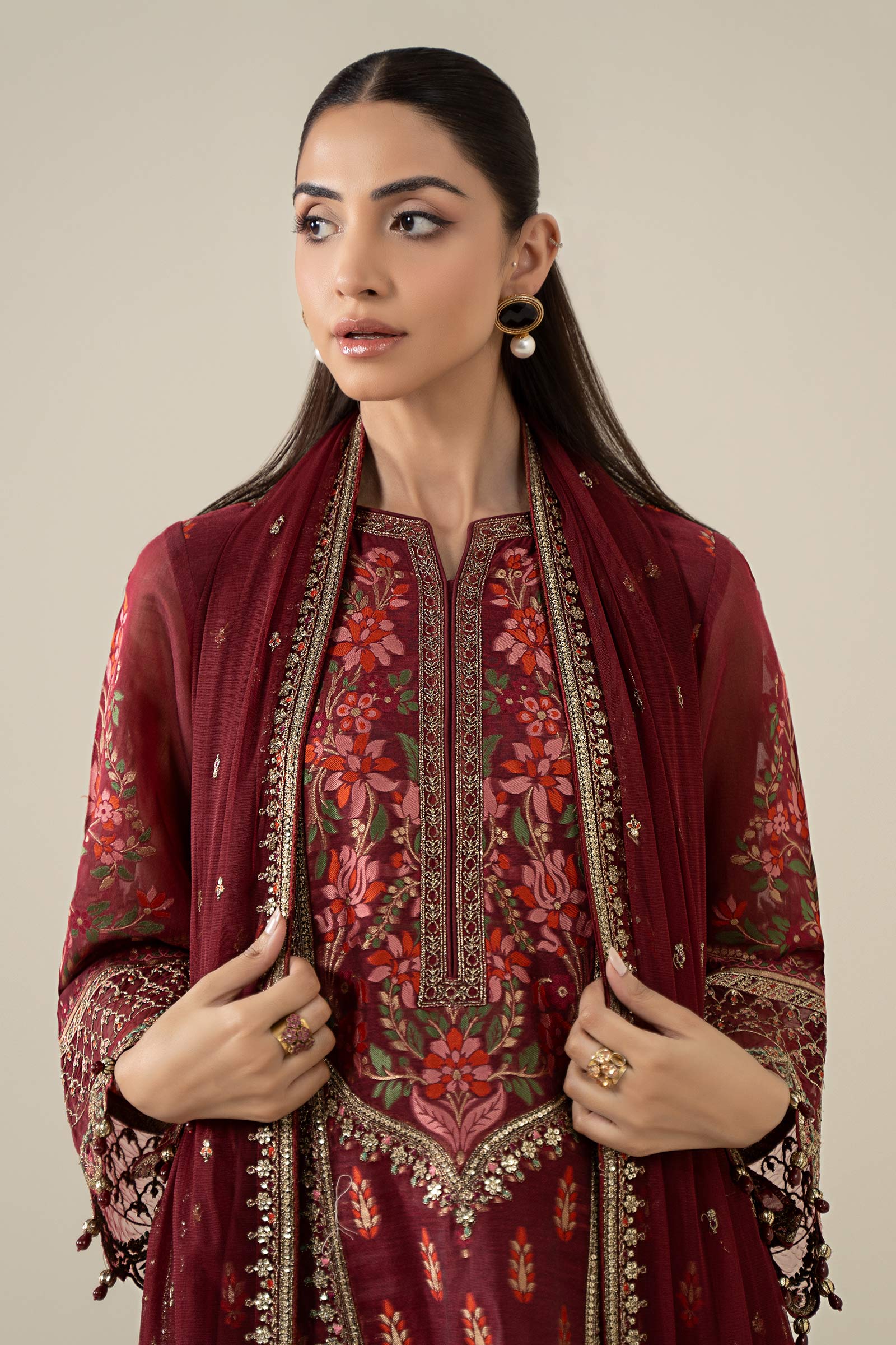 Maria B | Pre Fall Dresses | 3 Piece Embroidered Jacquard Suit Red