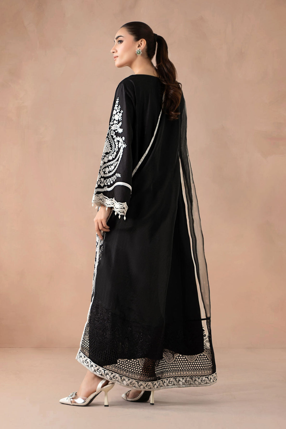 Maria B | Pre Fall Dresses  | 3 Piece Embroidered Self Jacquard Suit Black