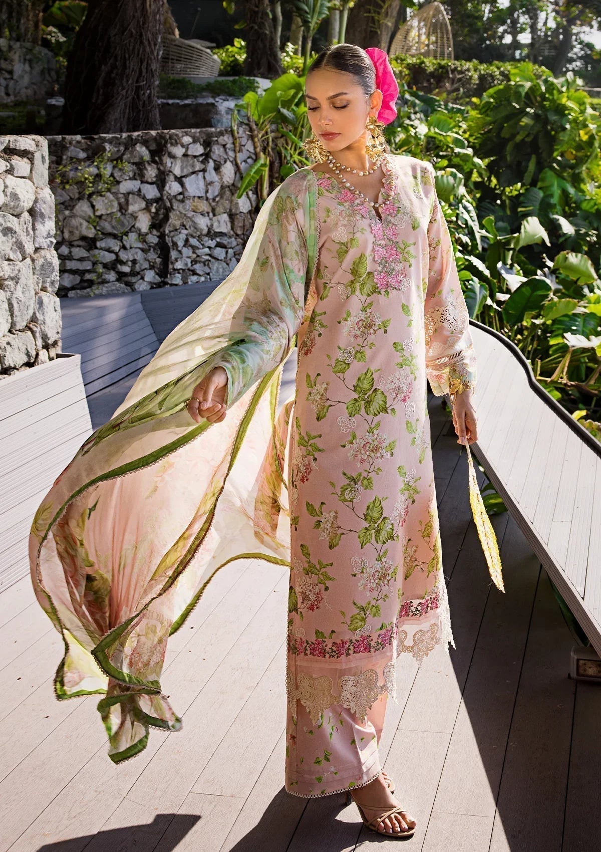 ELAF Signature Embroidered Lawn 3Pc Suit ESL-05B DELIGHT DRAPE - House Of Hania
