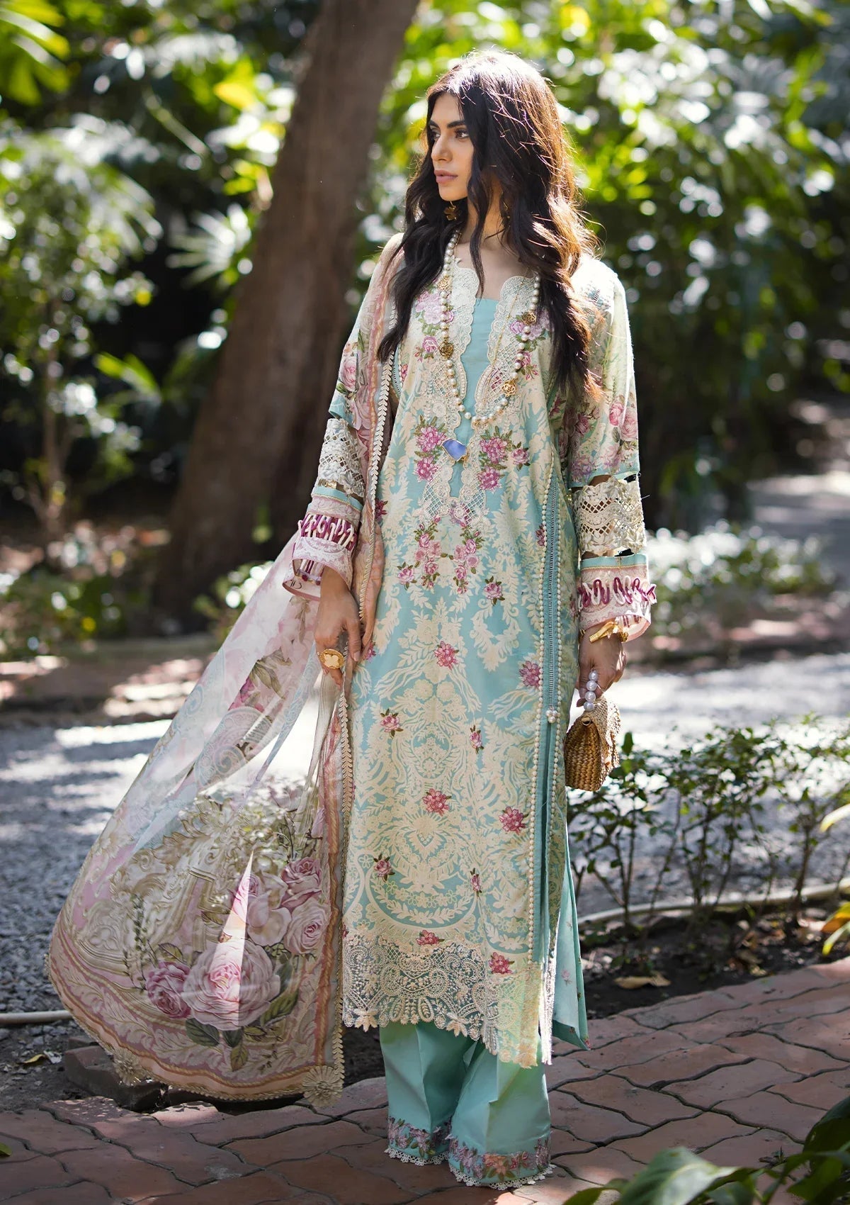 ELAF Signature Embroidered Lawn Unstitched 3Pc Suit ESL-02B PEARLY ESSENCE - House Of Hania