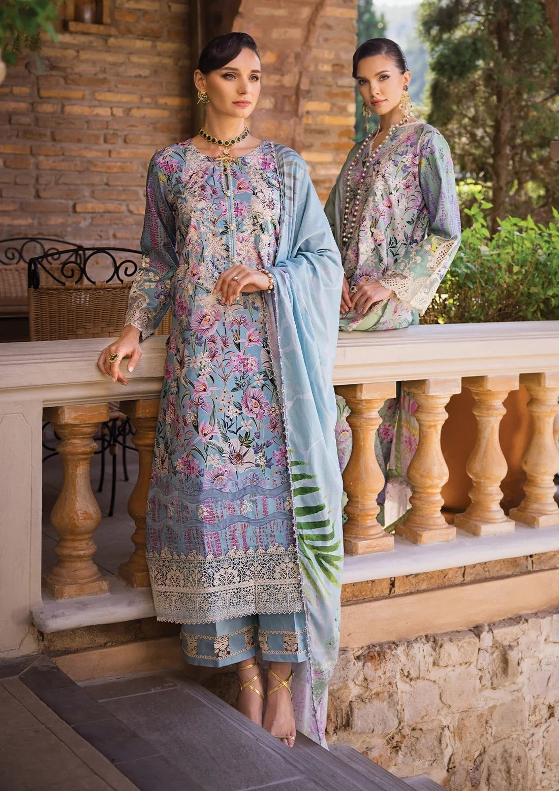 Elaf Premium Print Chikankari Lawn  3Pc Suit ECT-03A OCEAN BLUE - House Of Hania