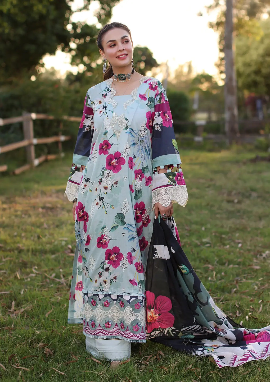 Elaf Premium | Prints Chikankari 24 | 01B AQUABELLA - House Of Hania