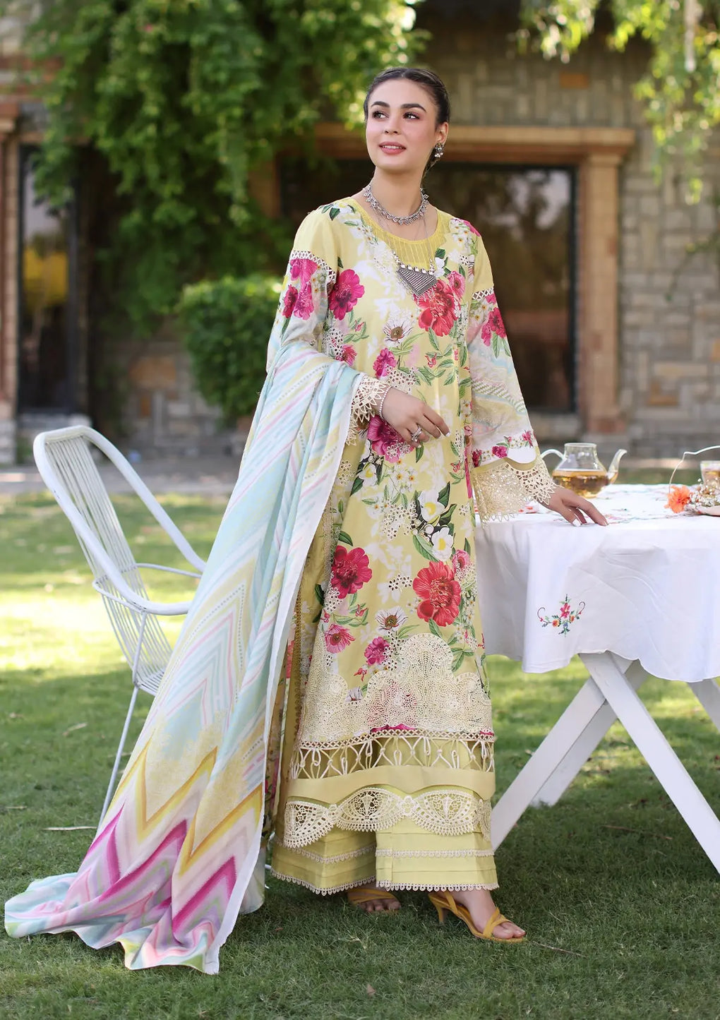 Elaf Premium | Prints Chikankari 24 | 06A SUNSHINE BOUQUET - House Of Hania