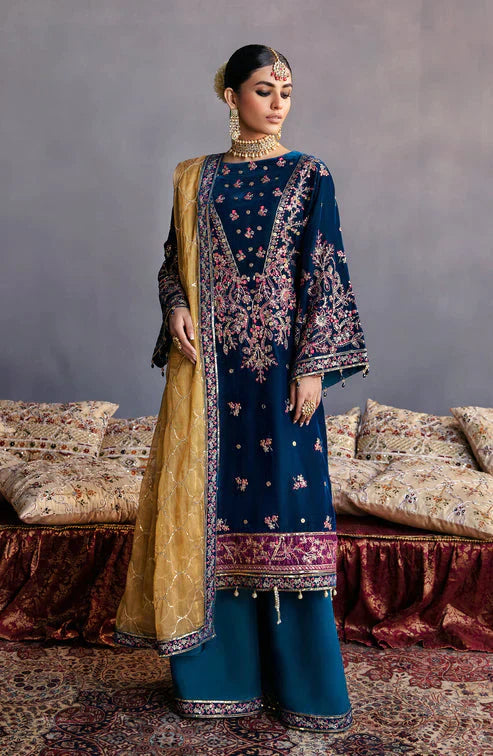 Emaan Adeel Makhmal Embroidered Velvet 3Pc Suit MK-01 SUFINA - House Of Hania