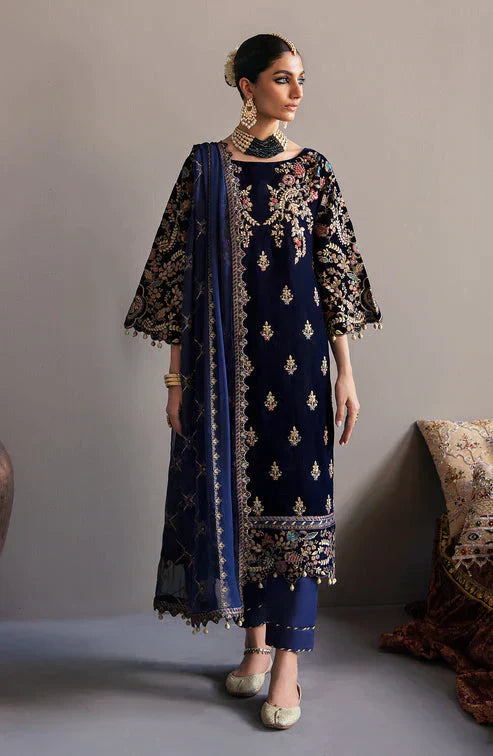 Emaan Adeel Makhmal Embroidered Velvet 3Pc Suit MK-03 FALAK - House Of Hania
