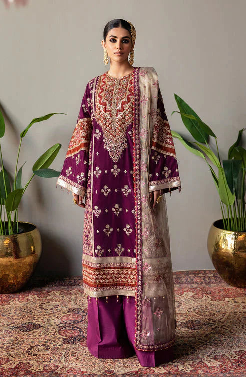 Emaan Adeel Makhmal Embroidered Velvet 3Pc Suit MK-05 MAHZARA - House Of Hania