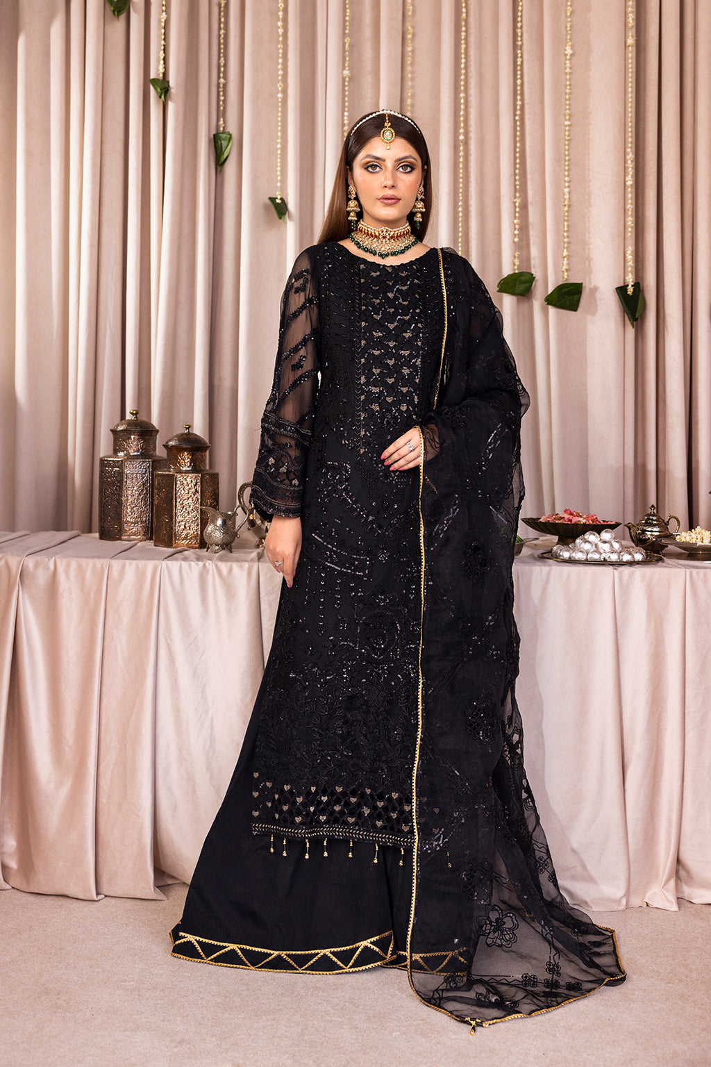 Emaan Adeel Romansiyyah Luxury Formal 3 Piece Suit RM-07 Black Swan - House Of Hania