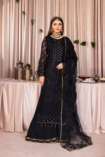 Emaan Adeel Romansiyyah Luxury Formal 3 Piece Suit RM-07 Black Swan - House Of Hania