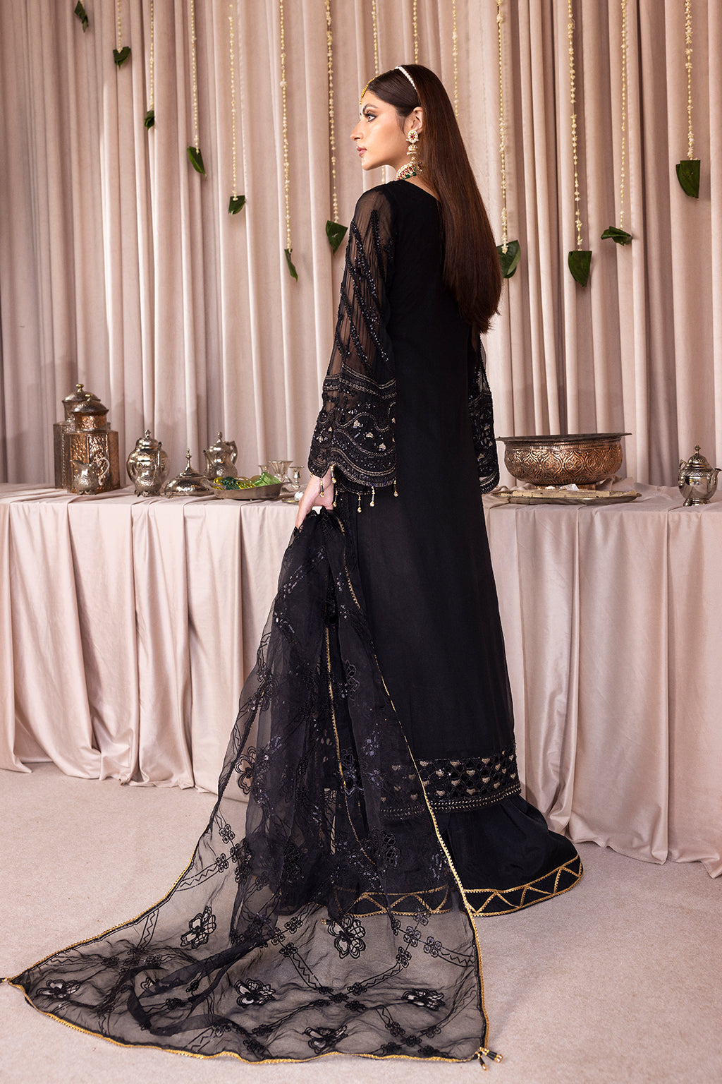 Emaan Adeel Romansiyyah Luxury Formal 3 Piece Suit RM-07 Black Swan - House Of Hania
