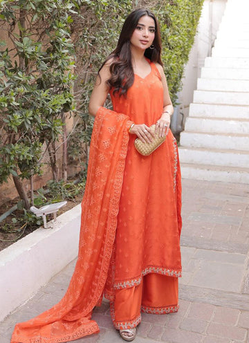 Farah Talib Aziz | Designer Picks 24 | AMREN TANGERINE SHIRT AND DUPATTA - House Of Hania
