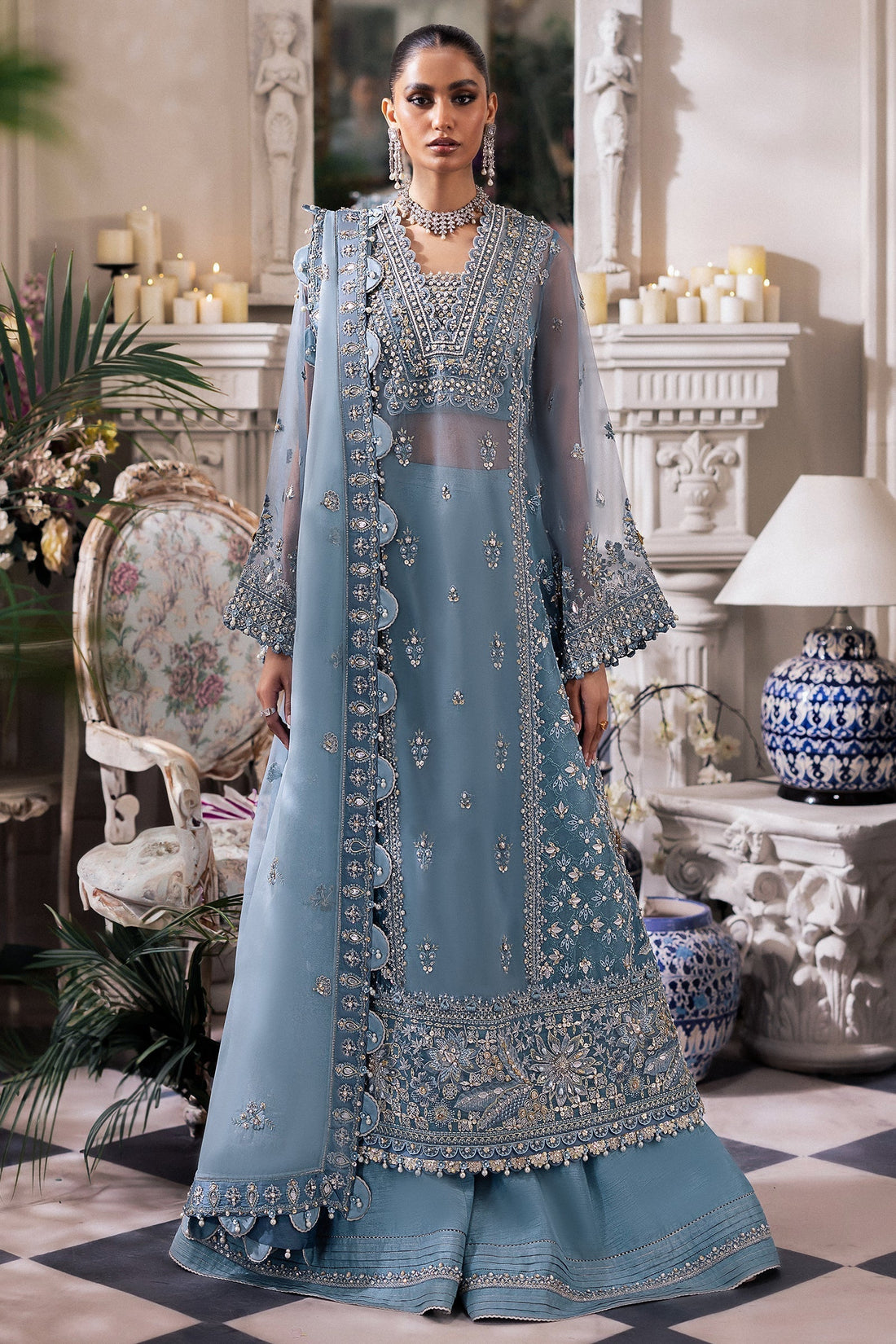 Gossamer by Zaha Embroidered Organza 3Pc Suit ZC24-07 Azura - House Of Hania
