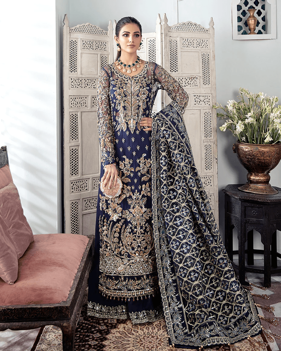 Gulaal - QAYINAAT EMBROIDERED NET 3-PIECE SUIT WS-16 - House Of Hania