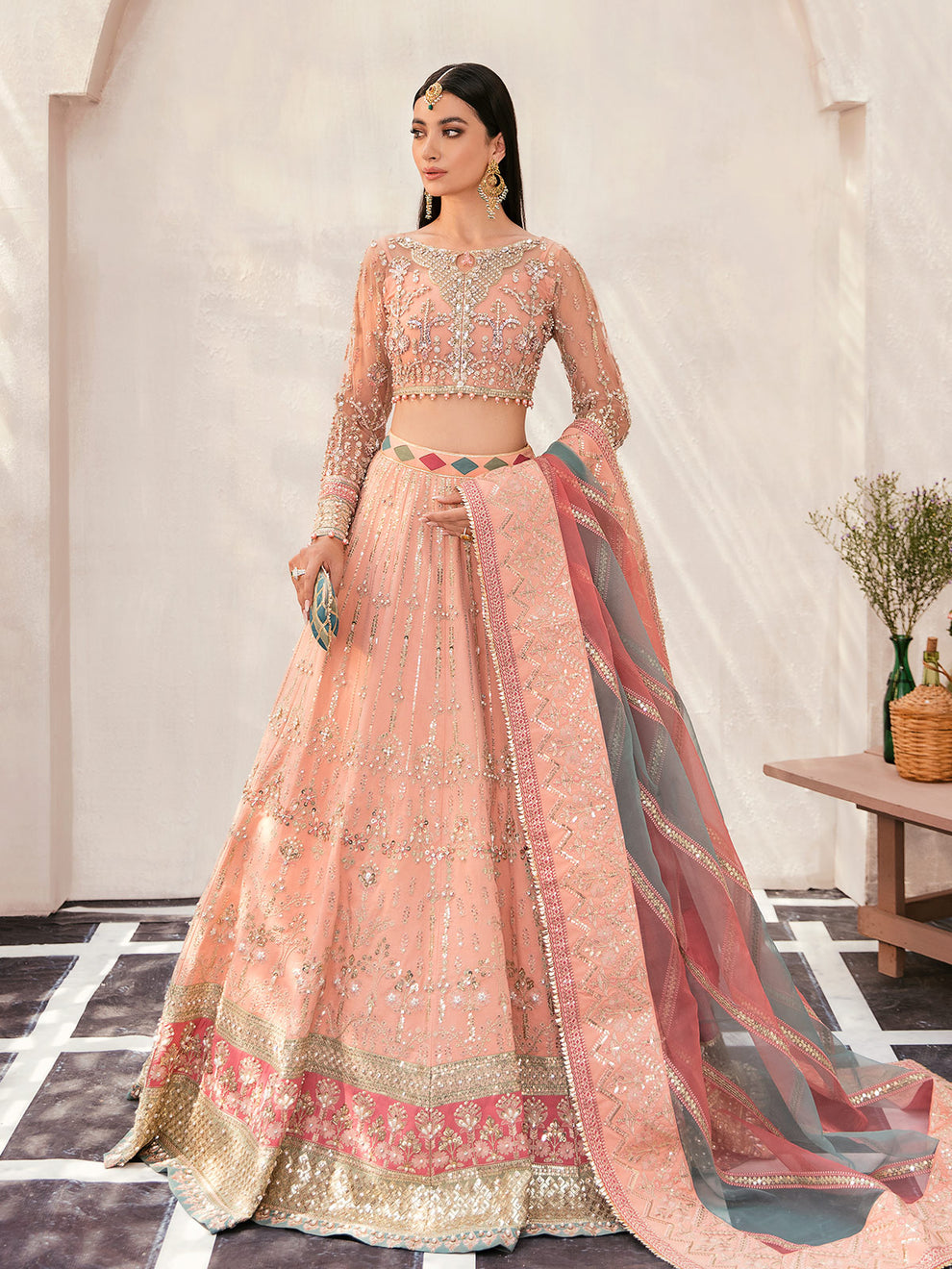 Gulaal | Wedding Formals | AFREEN GL-WS-22V1-29 (PEACH LEHNGA CHOLI) - House Of Hania