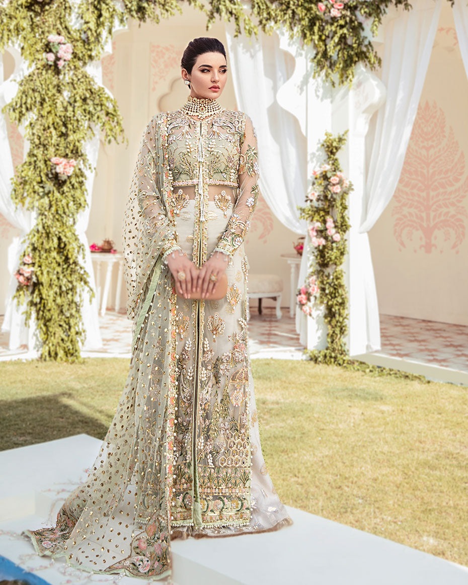 Gulaal | Wedding Formals | Cher Embroidered Net 3-Piece Suit WS-04 - House Of Hania