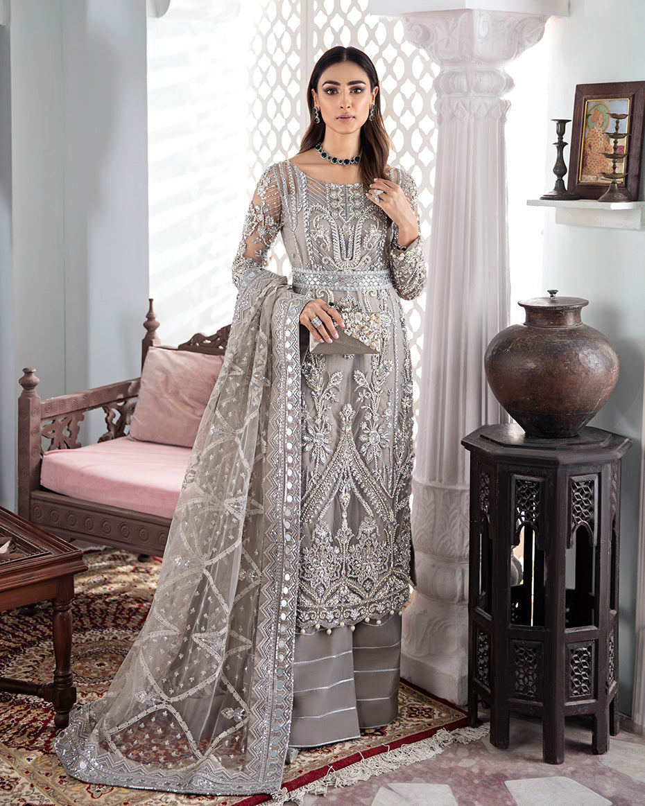 Gulaal | Wedding Formals | Gulnoor Embroidered Net 3-Piece Suit WS-18 - House Of Hania