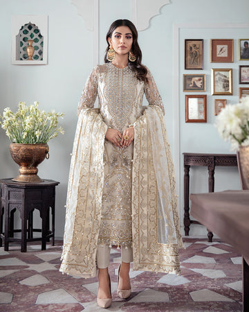 Gulaal | Wedding Formals | Mehr Embroidered Net 3-Piece Suit WS-19 - House Of Hania