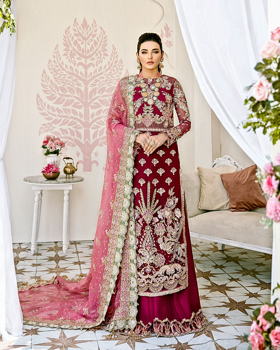 Gulaal | Wedding Formals | Pois Embroidered Net 3-Piece Suit WS-08 - House Of Hania