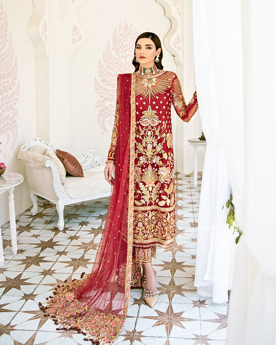 Gulaal | Wedding Formals | Rouge Embroidered Net 3-Piece Suit WS-06 - House Of Hania