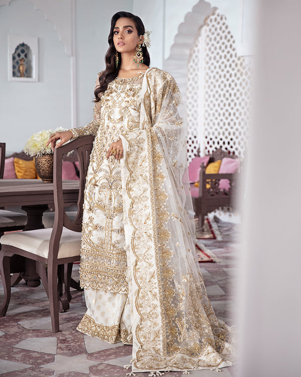 Gulaal | Wedding Formals | Shehnaz Embroidered Net 3-Piece Suit WS-11 - House Of Hania