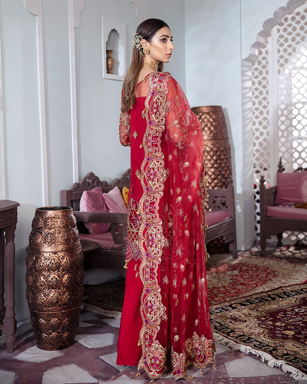 Gulaal | Wedding Formals | Tamanah Embroidered Net 3-Piece Suit WS-12 - House Of Hania