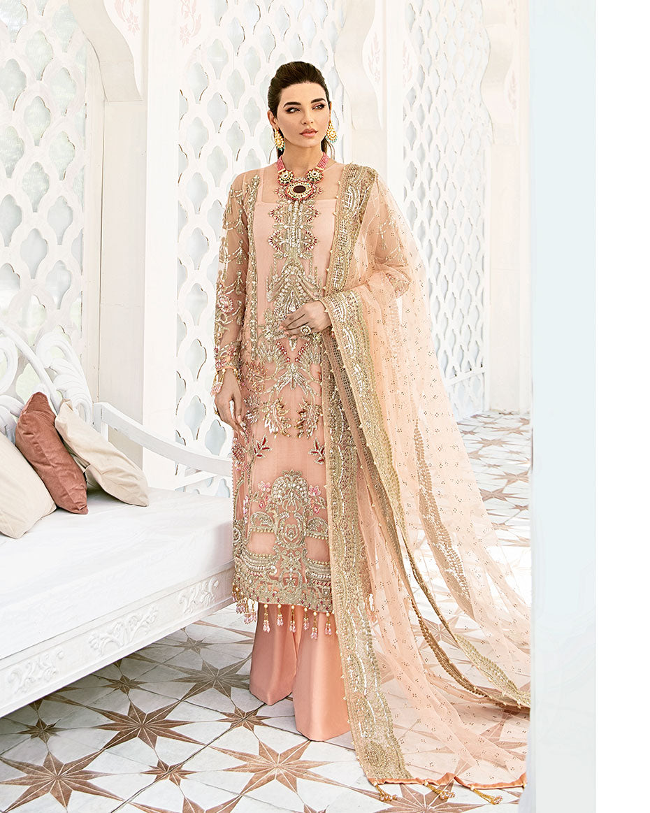 Gulaal | Wedding Formals | VOIR EMBROIDERED NET 3-PIECE SUIT WS-07 - FLEUR DE ROSE WEDDING FORMALS - House Of Hania