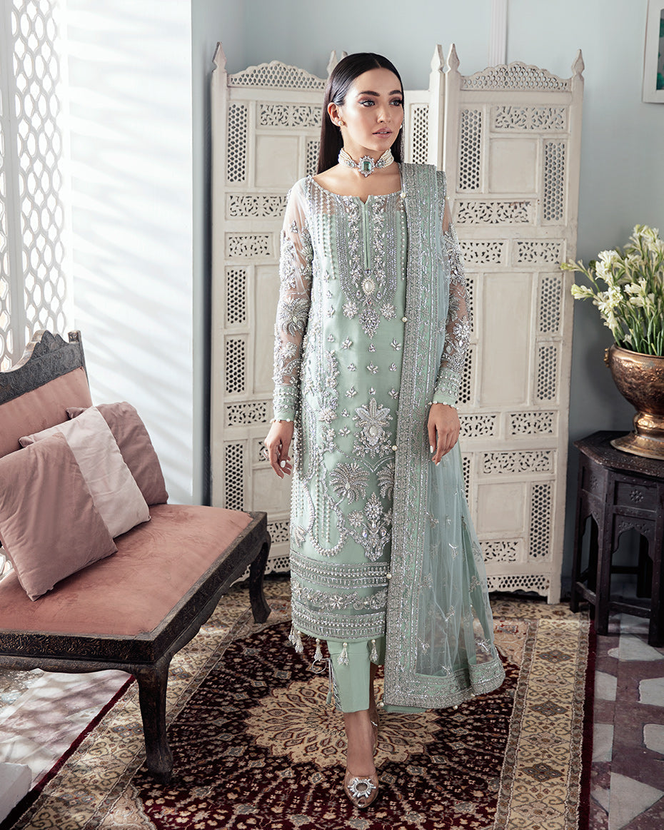 Gulaal | Wedding Formals | Zeba Embroidered Net 3-Piece Suit WS-21 - House Of Hania