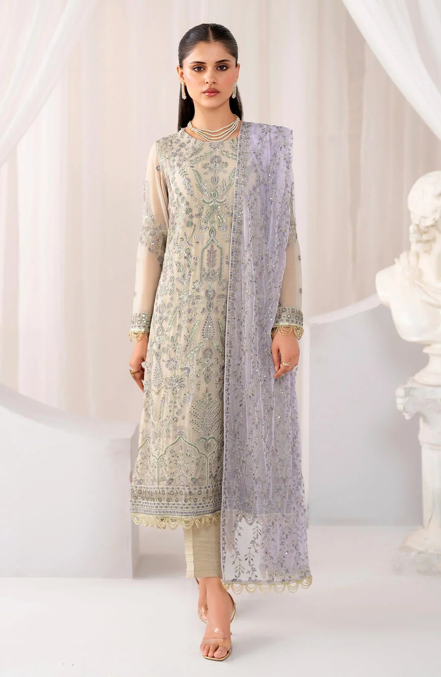 Maheer by Zarif Sequins Embroidered Chiffon 3Pc Suit ZMU-08 AFSANAH - House Of Hania