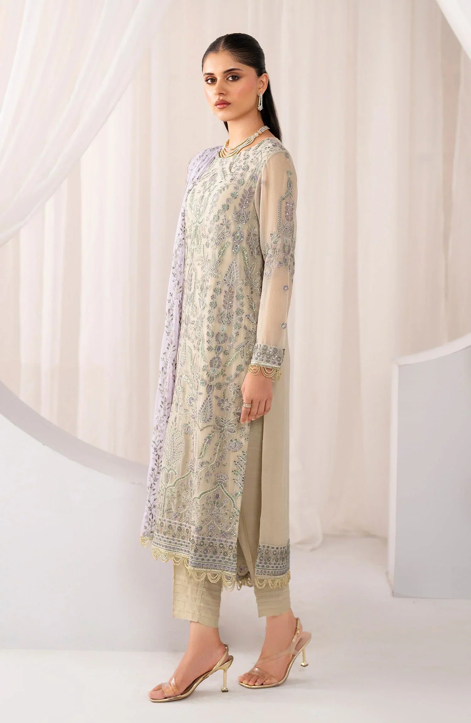 Maheer by Zarif Sequins Embroidered Chiffon 3Pc Suit ZMU-08 AFSANAH - House Of Hania