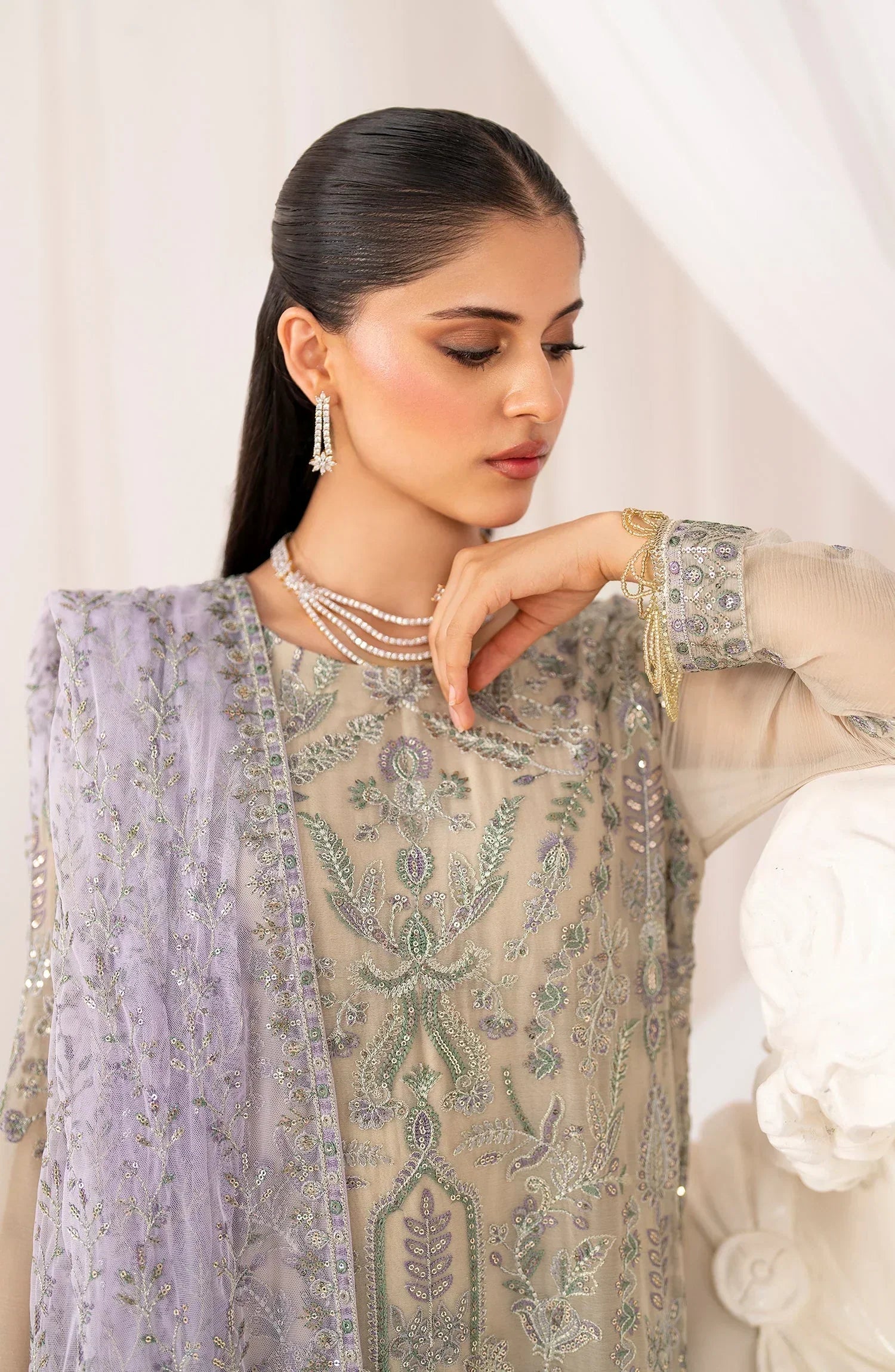 Maheer by Zarif Sequins Embroidered Chiffon 3Pc Suit ZMU-08 AFSANAH - House Of Hania