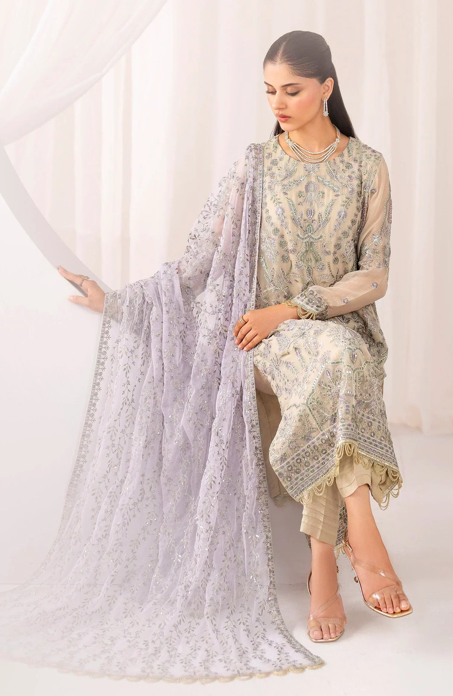 Maheer by Zarif Sequins Embroidered Chiffon 3Pc Suit ZMU-08 AFSANAH - House Of Hania