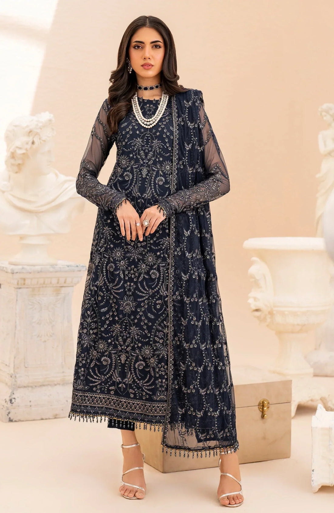 Maheer by Zarif Sequins Embroidered Net 3Pc Suit ZMU-02 ILANA - House Of Hania