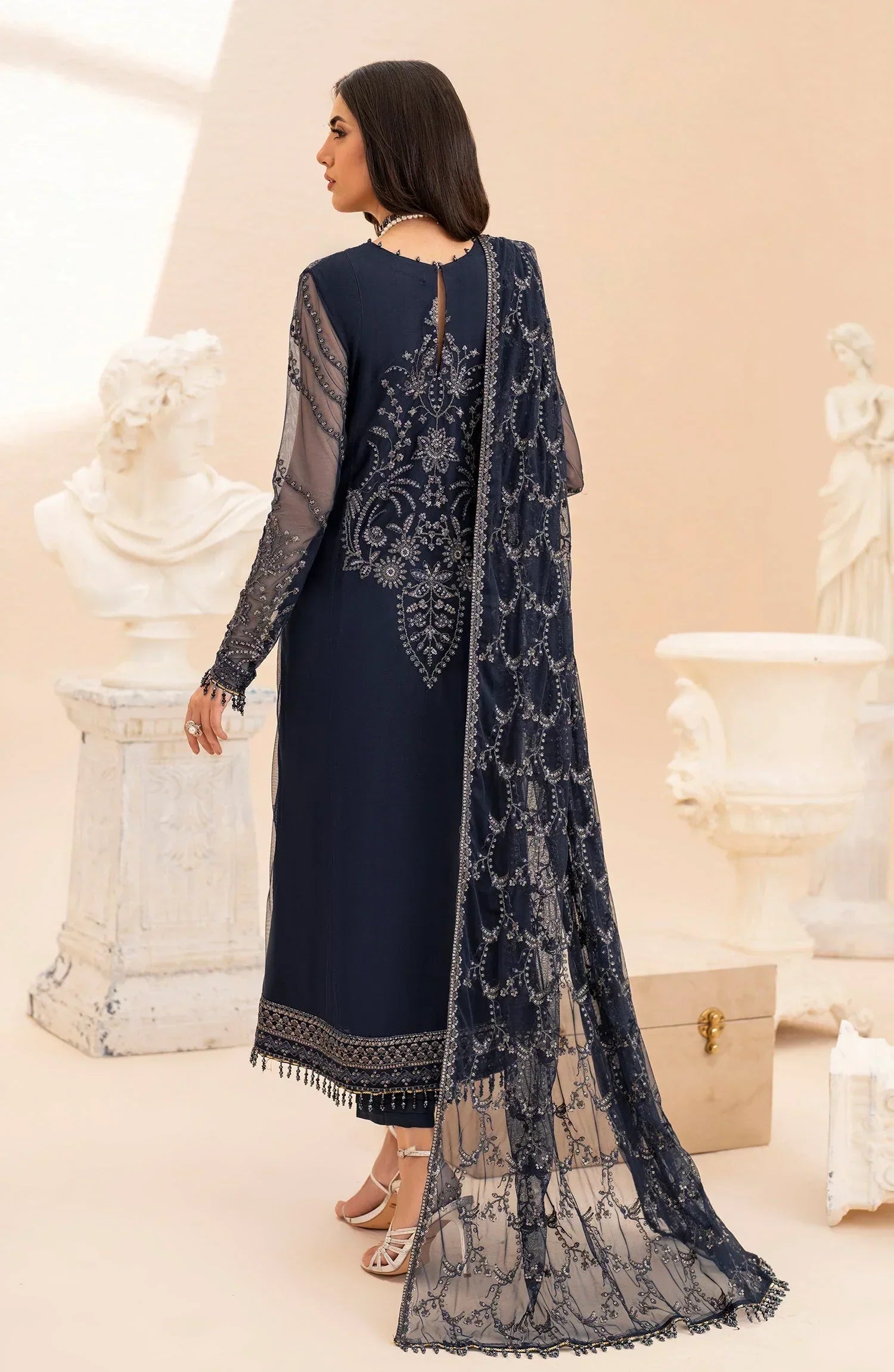 Maheer by Zarif Sequins Embroidered Net 3Pc Suit ZMU-02 ILANA - House Of Hania