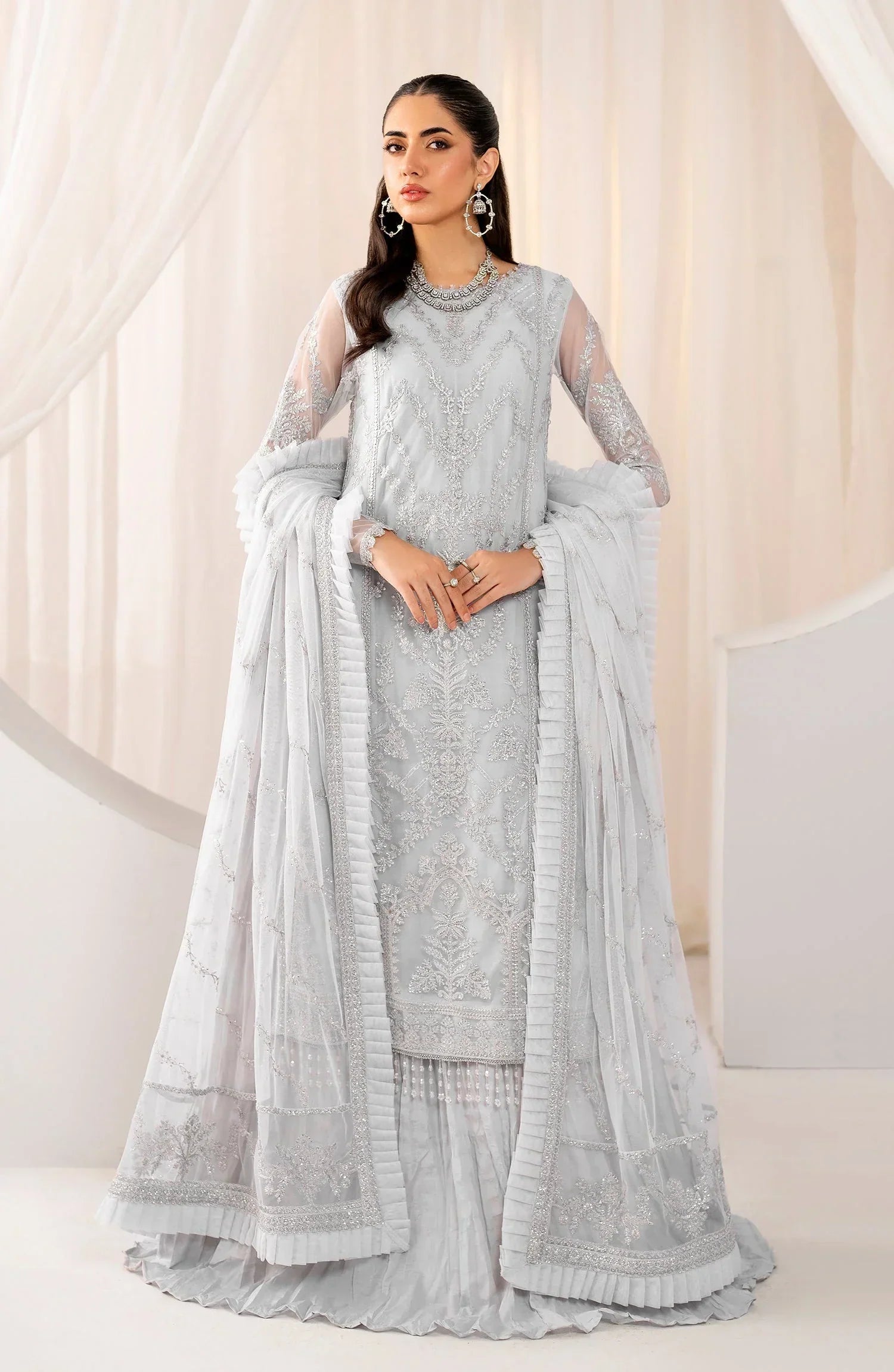 Maheer by Zarif Sequins Embroidered Net 3Pc Suit ZMU-03 DARIA - House Of Hania