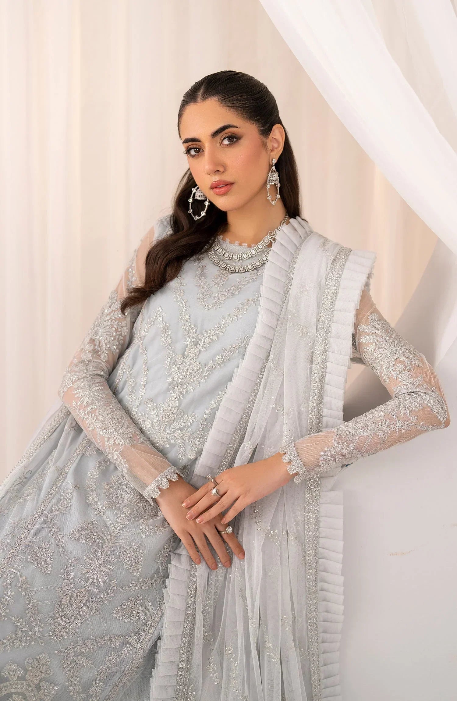 Maheer by Zarif Sequins Embroidered Net 3Pc Suit ZMU-03 DARIA - House Of Hania