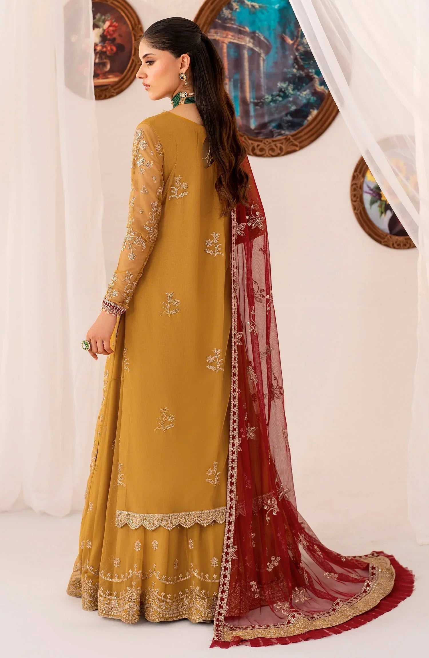 Maheer by Zarif Sequins Embroidered Net 3Pc Suit ZMU-04 MAHROO - House Of Hania