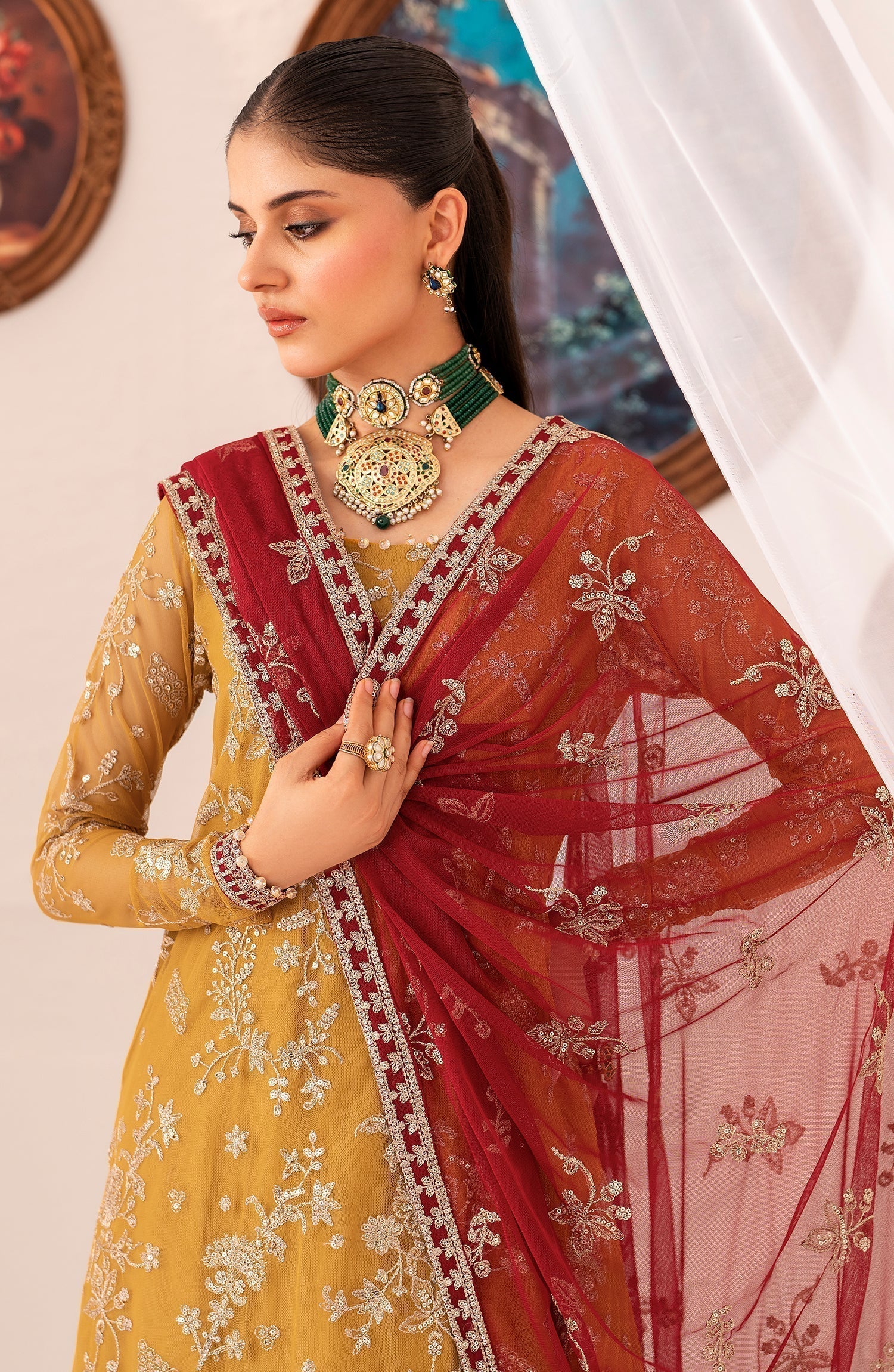 Maheer by Zarif Sequins Embroidered Net 3Pc Suit ZMU-04 MAHROO - House Of Hania