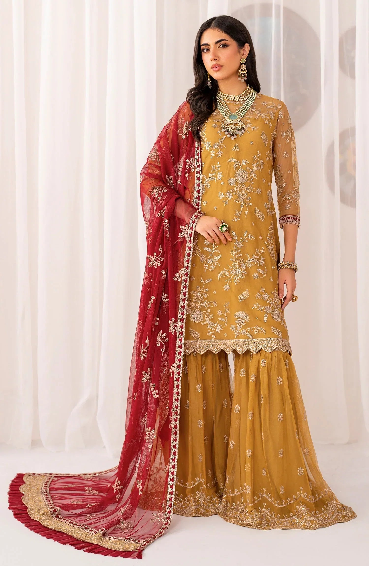 Maheer by Zarif Sequins Embroidered Net 3Pc Suit ZMU-04 MAHROO - House Of Hania