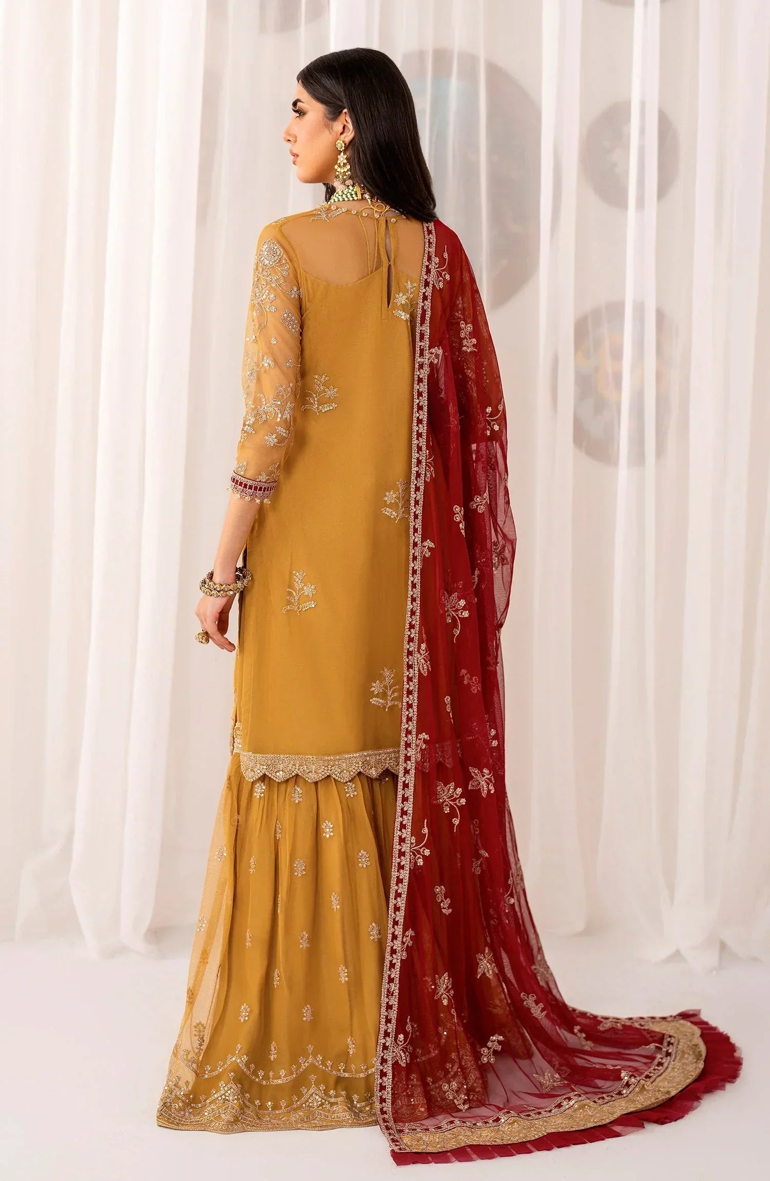 Maheer by Zarif Sequins Embroidered Net 3Pc Suit ZMU-04 MAHROO - House Of Hania